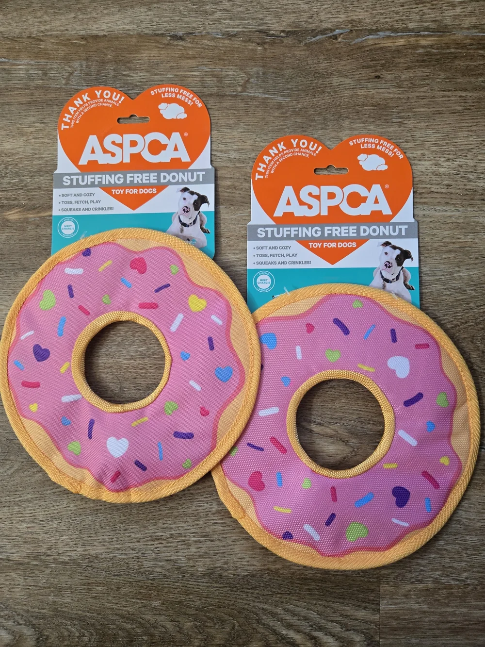 ASPCA Pink Donut Stuffing-Free Dog Toy - Pack of 2